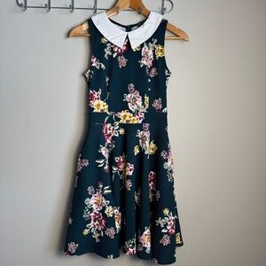 SMAK Parlour Women's Sleeveless Babydoll Collared Floral Print Dress Y2K Green S